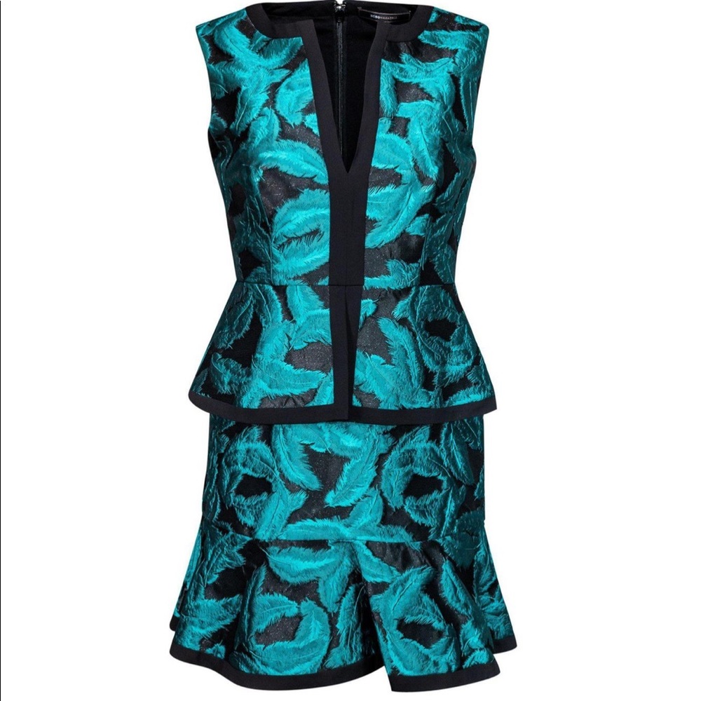 BCBG Max Azria Teal Feather Suni Dress